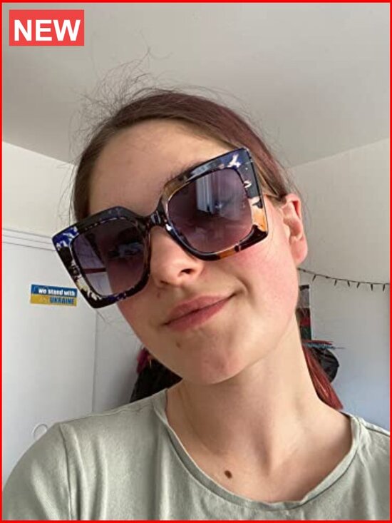 Oversized Square Cat Eye Sunglasses Pearl Inlay Frame UV400 Protection main image 4